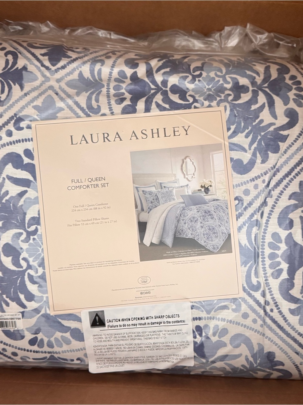 Laura Ashley Blue and White Damask Full/Queen Comforter Set